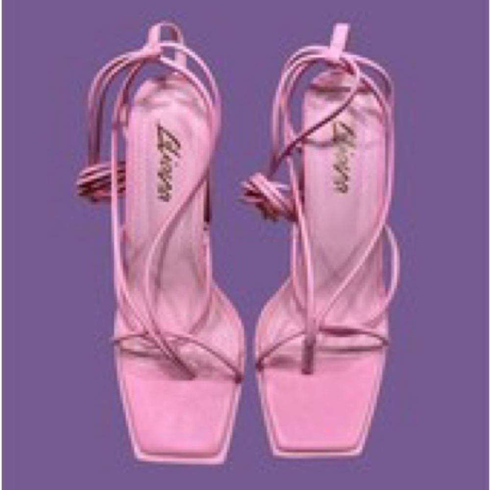 💖 Liliana Pink Chunky Platform Heels Lace Up with Gold Aglet